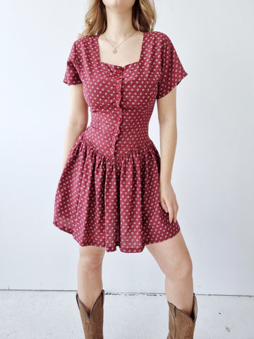 Vintage Red Mini Lace Up Dress