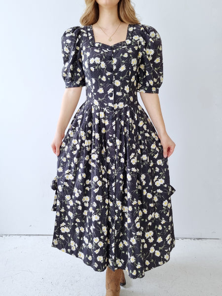 Vintage Daisy Polka Dot Maxi Dress