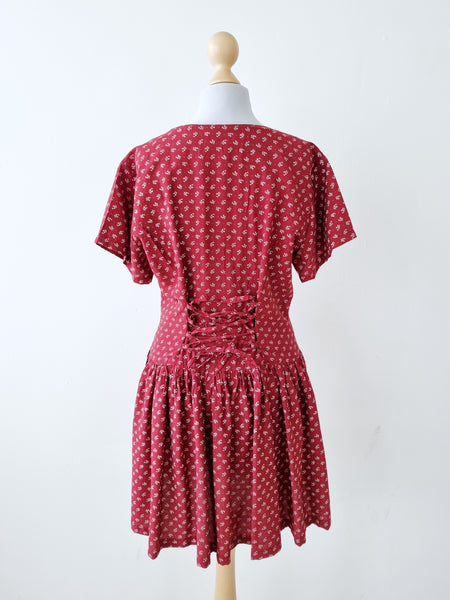 Vintage Red Mini Lace Up Dress