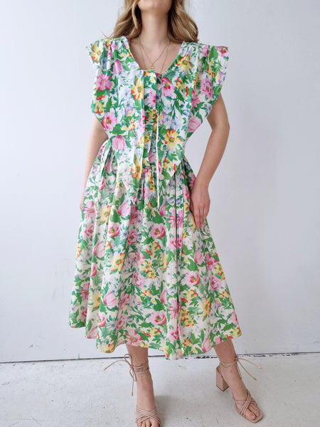 Vintage 80s Floral Midi Dress
