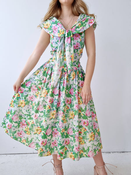 Vintage 80s Floral Midi Dress