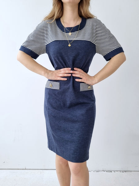 Vintage Striped Wool Midi Dress
