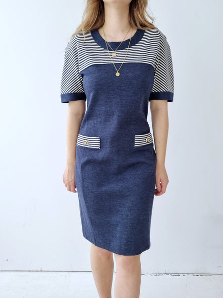 Vintage Striped Wool Midi Dress