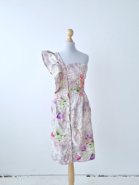 Vintage Ruffled Shoulder Dress