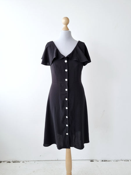 Vintage Black Ruffle Midi Dress
