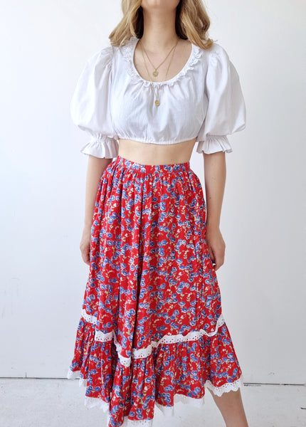 Vintage Red Floral Lace Skirt