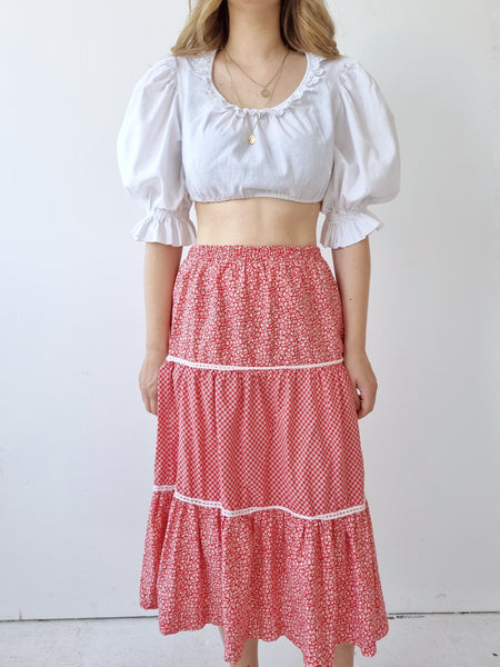 Vintage Red Floral Midi Skirt