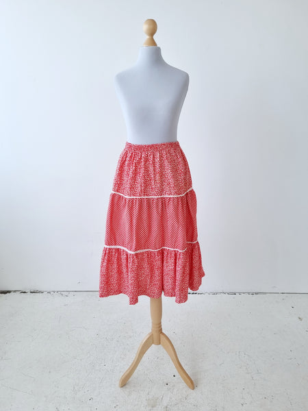 Vintage Red Floral Midi Skirt