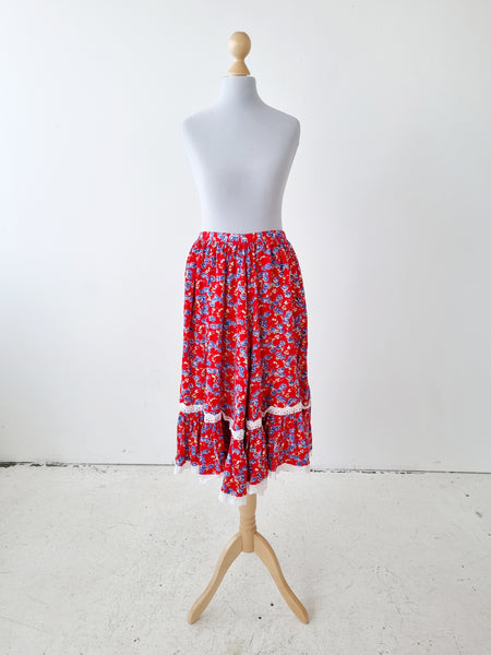 Vintage Red Floral Lace Skirt