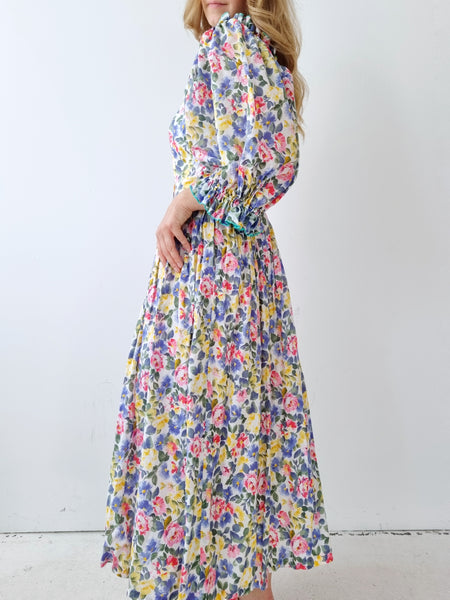 Vintage Floral Puff Sleeves Dress