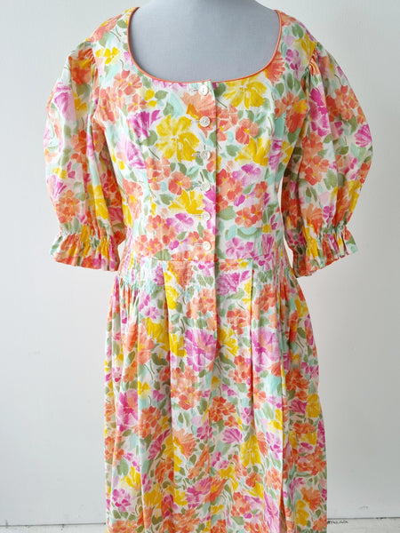 Vintage Pastel Floral Puff Sleeves Dress