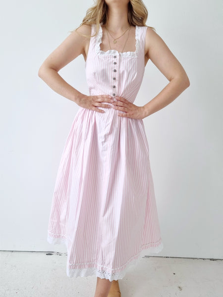 Vintage Light Pink Striped Dirndl Dress