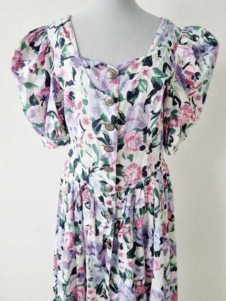 Vintage Floral Puff Sleeves Dress