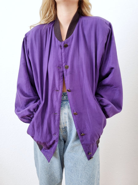 Vintage Purple Silk Bomber Jacket