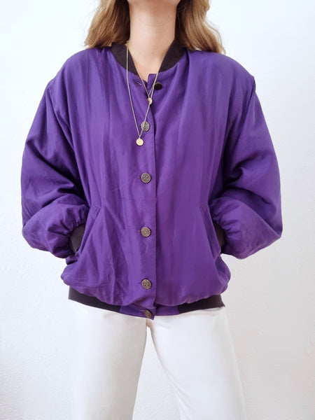 Vintage Purple Silk Bomber Jacket