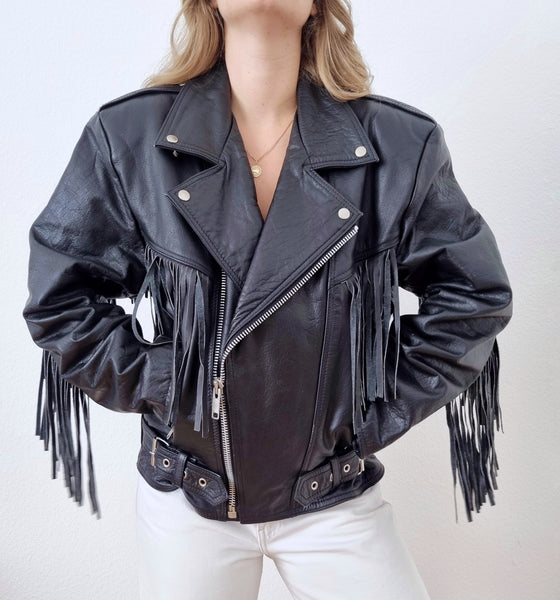Vintage Cropped Leather Fringe Jacket