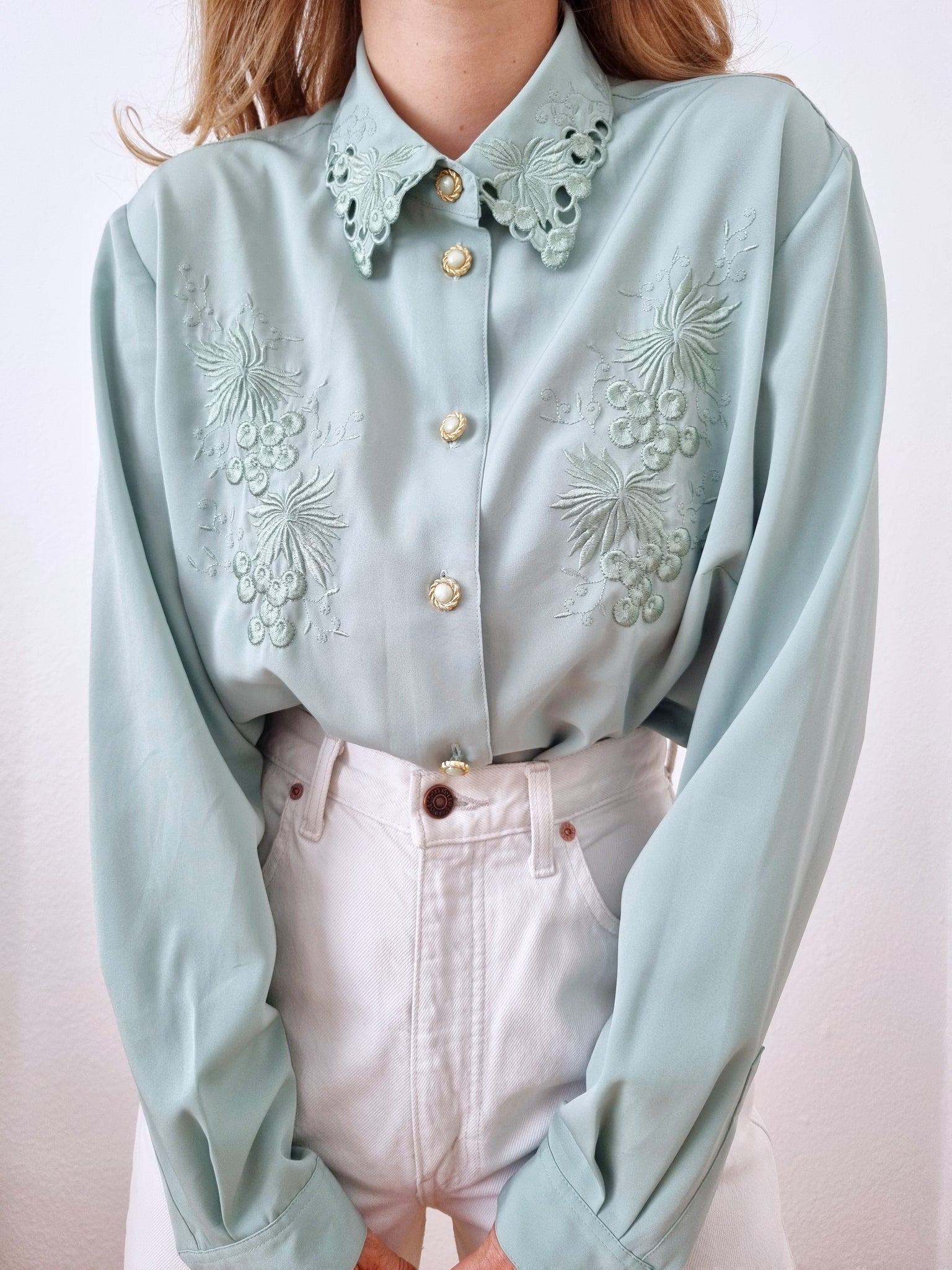 Vintage Sage Embroidered Blouse