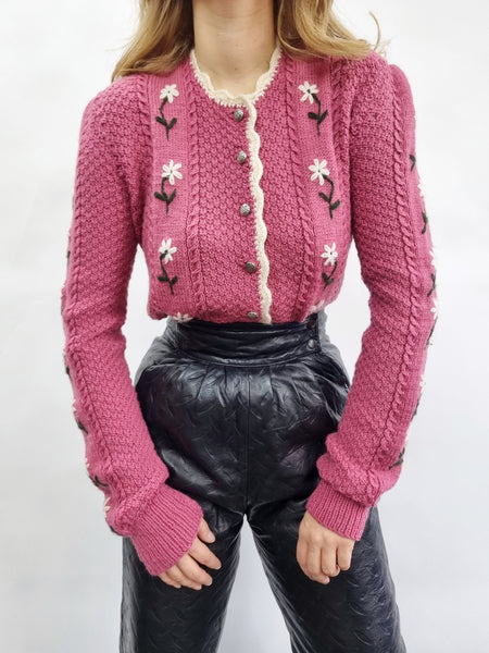 Vintage Handmade Raspberry Pink Cardigan