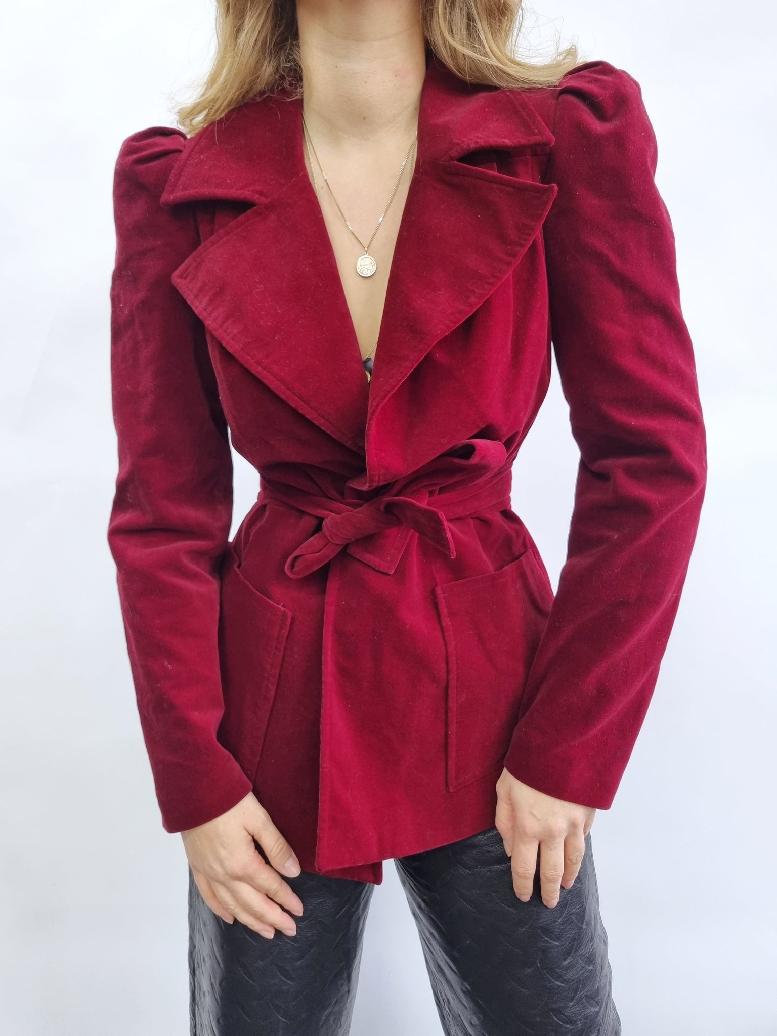Vintage Red Velvet Puff Sleeves Jacket