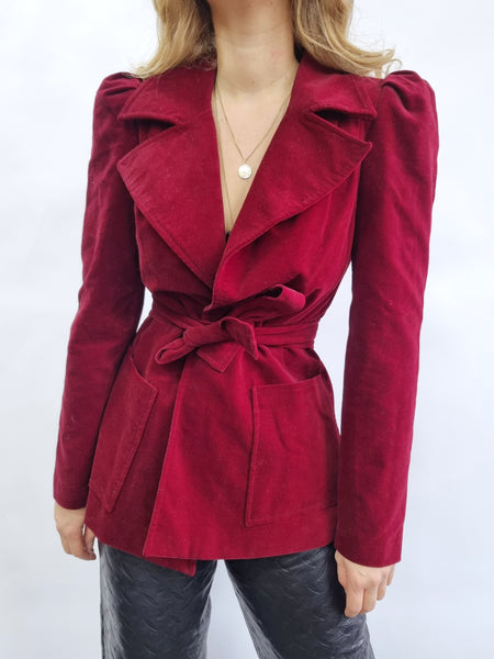 Vintage Red Velvet Puff Sleeves Jacket