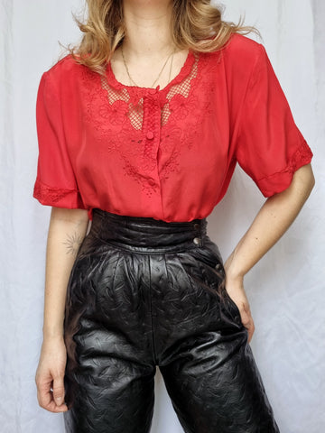 Vintage Hot Red Silk Blouse