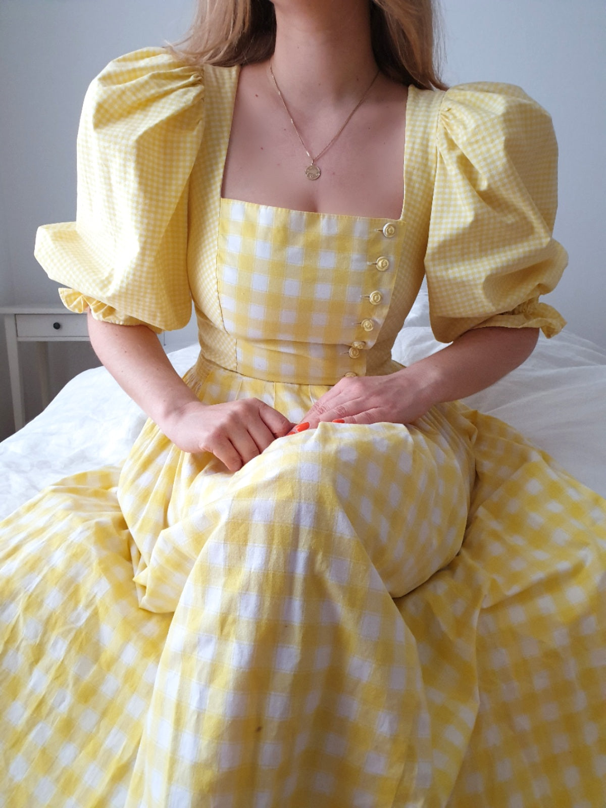  Butter Gingham Puff Sleeve Dress