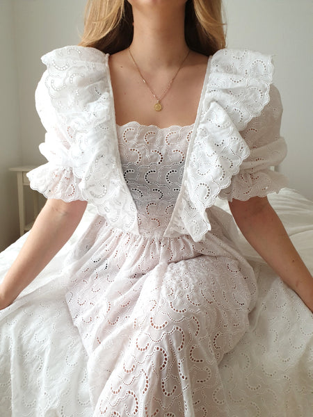  Vintage Handmade Eylete Lace Puff Sleeve Dress