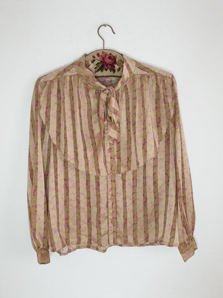  Golden Pink Bow Tie Blouse