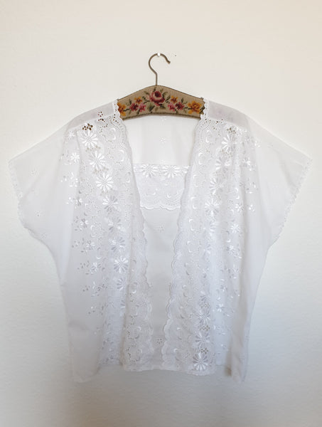 Vintage White on White Flower Lace Blouse