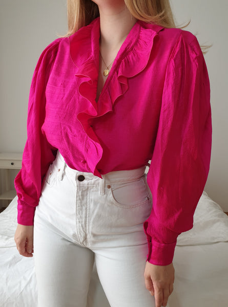  Vintage Pink Pure Silk Balloon Sleeve Blouse