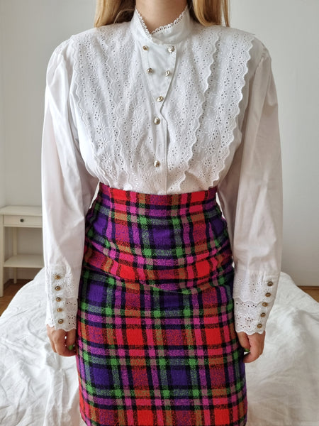 Vintage 80s High Waist Plaid Midi Skirt
