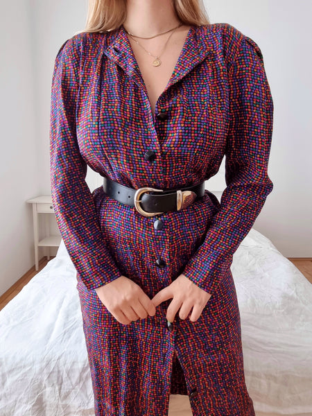 Vintage 80s Silk Puff Sleeve Dress