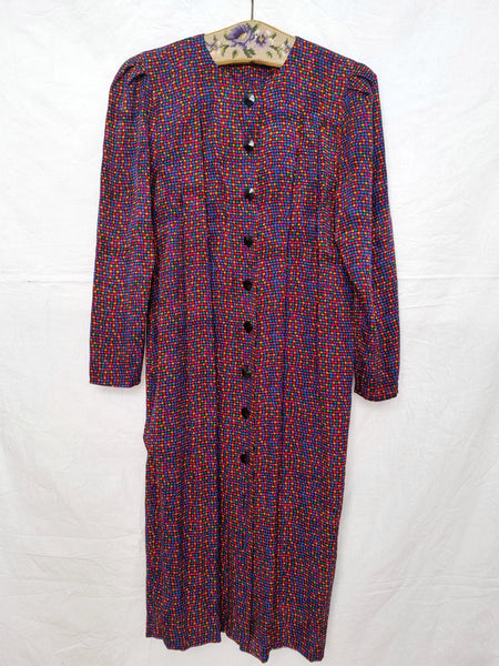 Vintage 80s Silk Puff Sleeve Dress