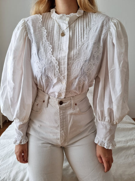 Vintage Thick Cotton Puff Sleeve Blouse