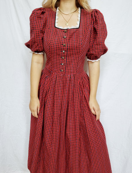 Vintage Handmade Heart Lace Puff Sleeve Dress
