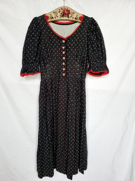 Vintage Handmade Black and Red Puff Sleeve Dress