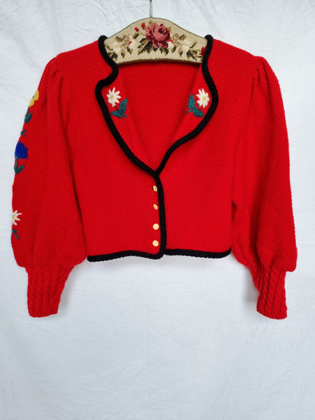 Vintage Handmade Cropped Red Cardigan