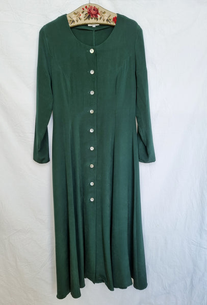 Vintage Forest Green Silk Maxi Dress