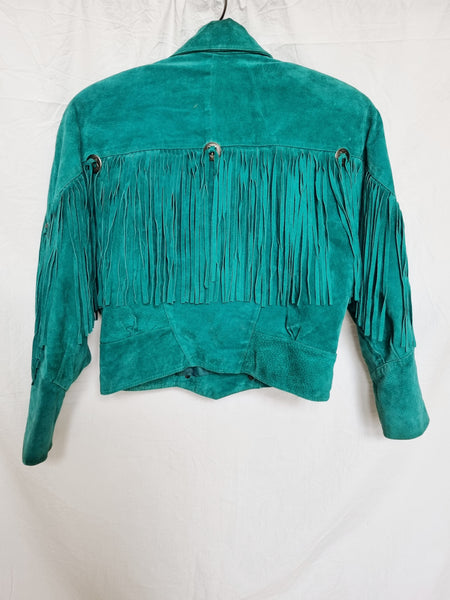 Vintage Wild Leather Teal Fringe Jacket