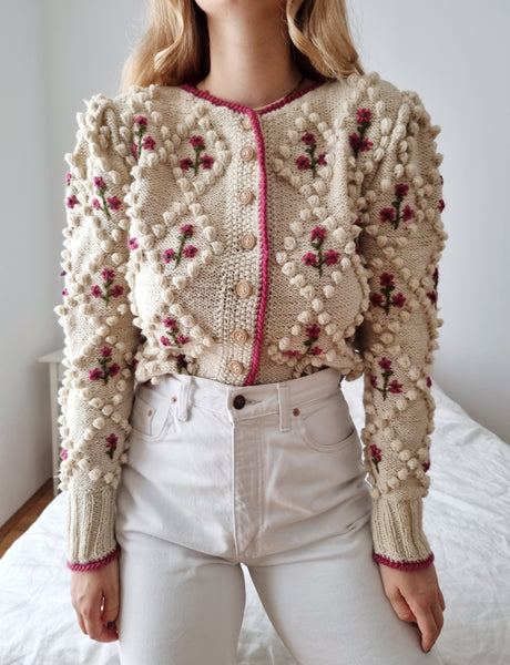 Vintage Rare Floral Popcorn Knit Cardigan