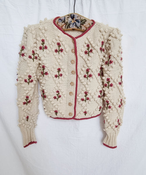Vintage Rare Floral Popcorn Knit Cardigan