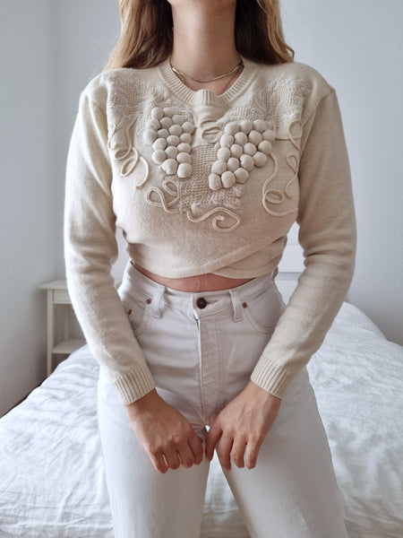 Vintage Designer Cropped Grapevine Pullover