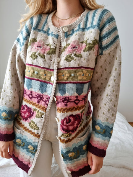 Vintage Hand Knitted Long Wool Cardigan