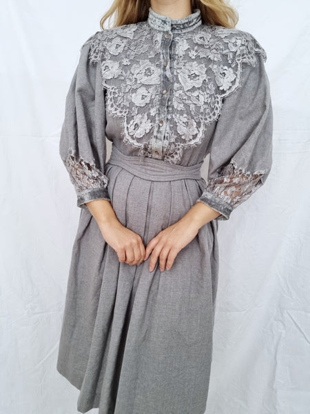 Vintage Grey Lace Midi Dress