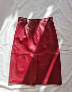 Preloved High Waist Ruby Leather Skirt