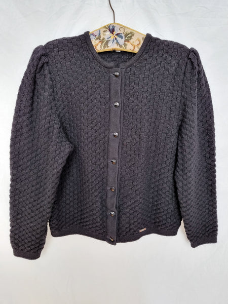Vintage Black Waffel Knit Cardigan