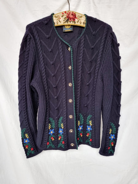 Vintage Flower Embroidered Wool Cardigan