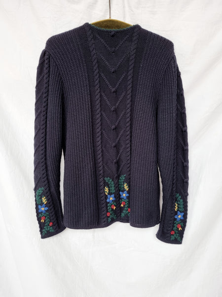 Vintage Flower Embroidered Wool Cardigan