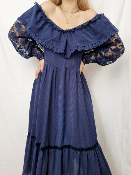 Vintage Handmade Dark Blue Lace Dress