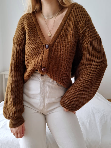 Vintage Brown Pure Wool Cardigan